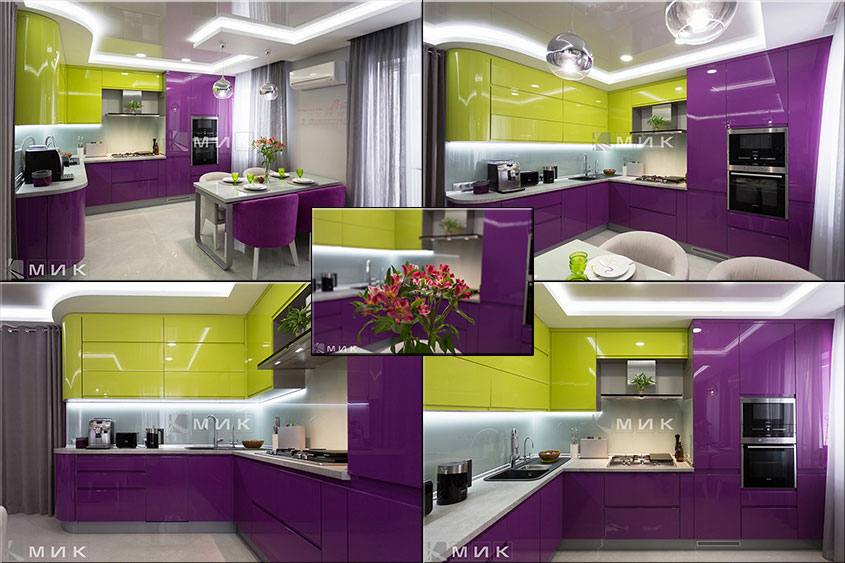 Кухня-студия-желто-фиолетовая